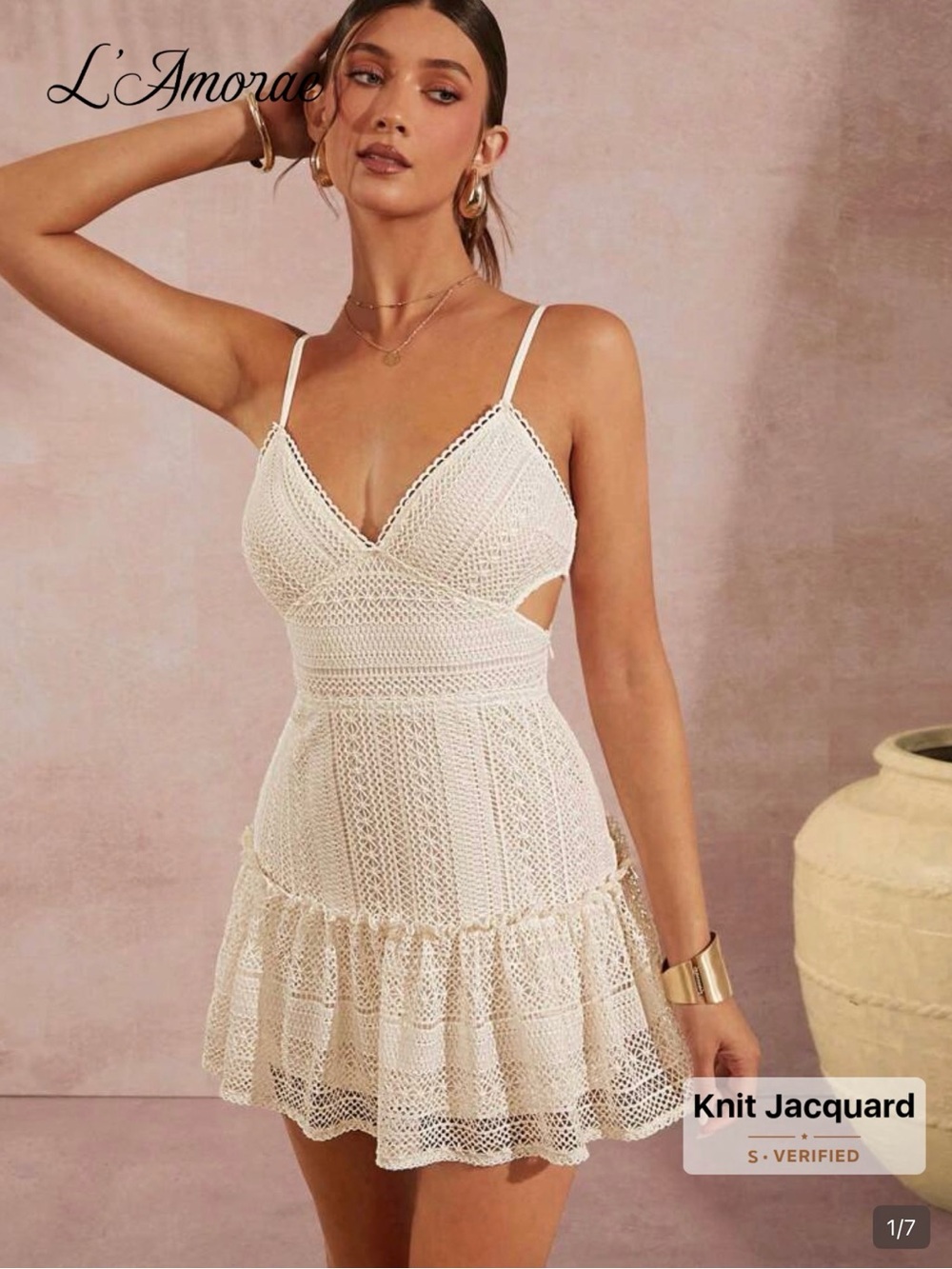 SHEIN White Crochet Jacquard Mini Dress